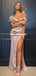 Off Shoulder Mermaid Sexy High Slit V-neck Prom Dresses, FC5232