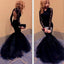 Black Lace Mermaid Long Sleeve Sexy Backless Long Prom Dress, WG526