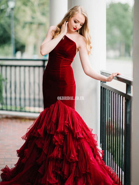 Gorgeous Velvet Mermaid One-Shoulder Backless Organza Prom