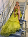 Charming Two Pieces Tulle A-line Sexy Slit Prom Dresses, FC5388
