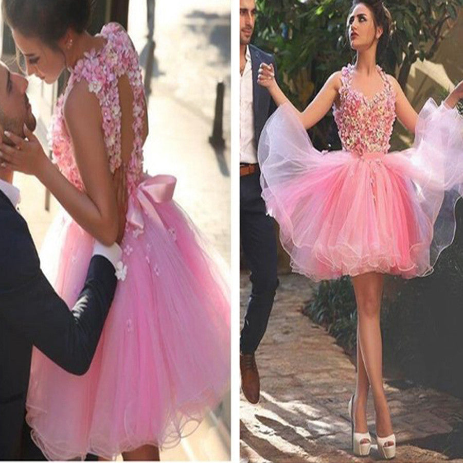 Blush pink appliques lovely casual freshman graduation homecoming prom dress,BD0054