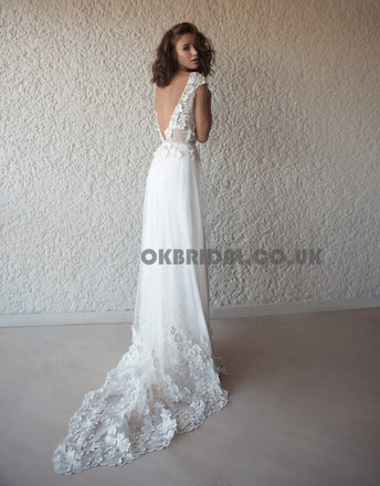 Vintage Lace Off Shoulder Mermaid Tulle Backless Wedding Dresses, FC19 –  OkBridal