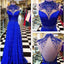 Gorgeous Beaded High Neck Roayl Blue Backless Long Prom Dress, WG576