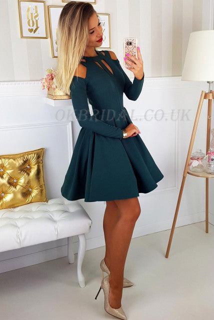 Elegant Long Sleeve Jersey Homecoming Dresses, A-Line Knee-Length Homecoming Dresses, KX57