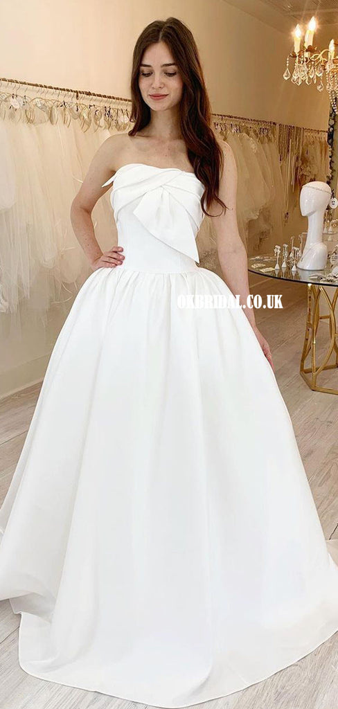 Adorable Straight Neckline Satin A-line Long Wedding Dresses, FC5848