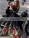 Long Sleeve Lace Two Pieces Prom Dress, Open-Back Printed Flower Prom Dress, KX587