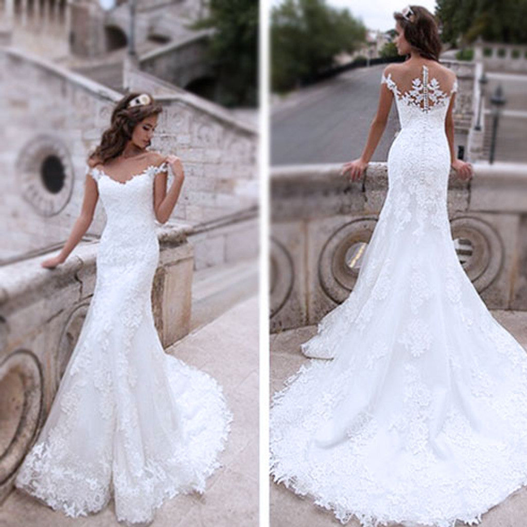Long Wedding Dress, Detachable Wedding Dress, Off Shoulder Wedding Dre –  OkBridal