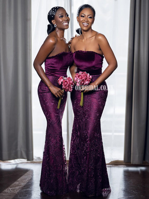 Purple Glamorous Velvet Dress Purple Bridesmaid Dresses Long