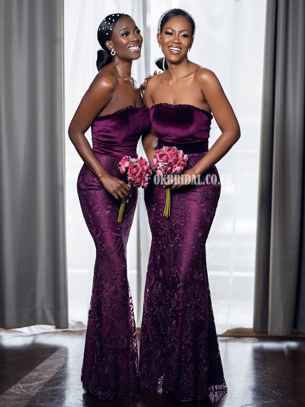 Gorgeous Purple Mermaid Lace Backless Long Bridesmaid Dress, FC5959 –  OkBridal