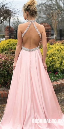 Pink Sparkle Spaghetti Straps A-line Backless Prom Dresses, FC6491 –  OkBridal