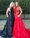 Black and Red A-Line Satin Sleeveless Applique Long Prom Dress, FC609
