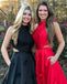 Black and Red A-Line Satin Sleeveless Applique Long Prom Dress, FC609