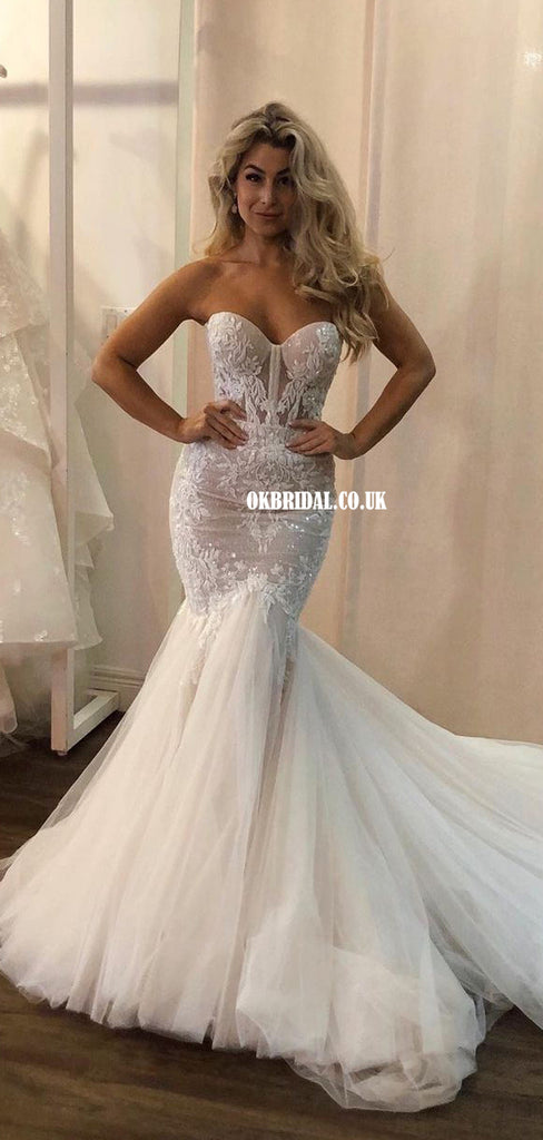 Gorgeous Sweetheart Lace Mermaid Backless Long Wedding Dresses, FC6116 ...
