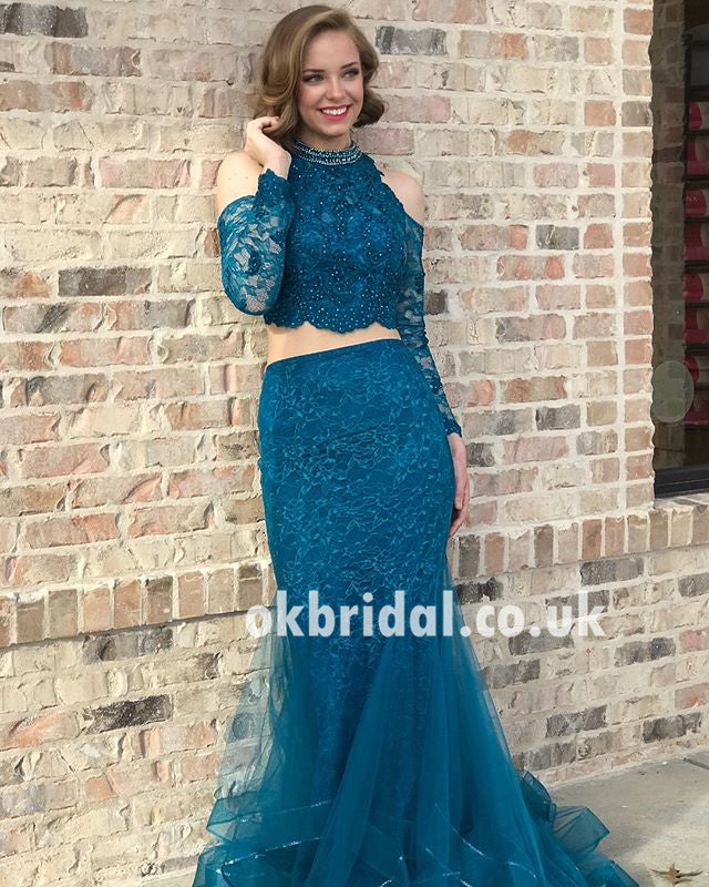 Long Sleeve Lace Prom Dresses, New Arrival Mermaid Beaded Organza Prom Dresses, KX618