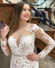 Long Sleeve Memraid Wedding Dress, Beaded Round Neckline Tulle Wedding Dress, KX620