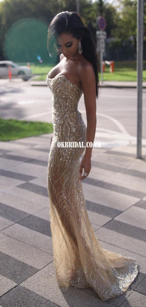 Hot Sell Sequin Lace Mermaid  Backless Long Prom Dresses, FC6222