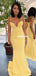 Yellow Mermaid Spaghetti Straps Sweetheart Backless Long Prom Dresses, FC6228
