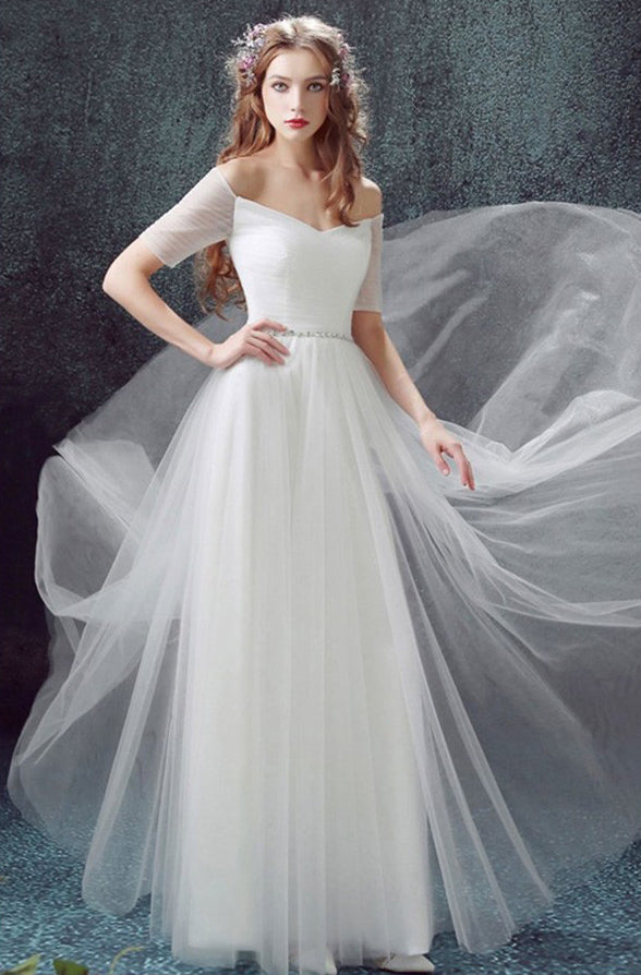 Long Wedding Dress, Tulle Wedding Dress, Vintage Bridal Dress, Short S –  OkBridal