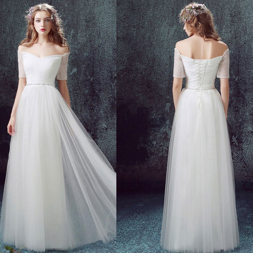 Vintage Wedding Dresses with Long Sleeves Off Shoulder Lace Applique Bridal  Gown | eBay