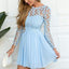 Chiffon Homecoming Dress, V-Back A-Line Lace Long Sleeve Homecoming Dress, LB0637