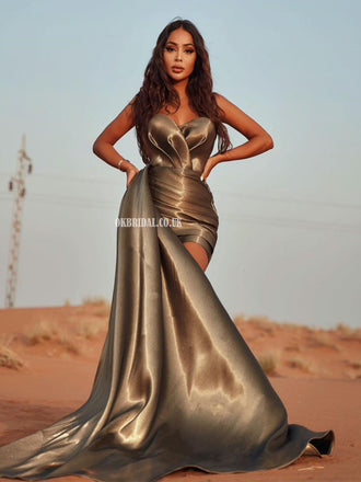 Sweetheart Mermaid Satin Sleeveless Prom Dresses, FC6461