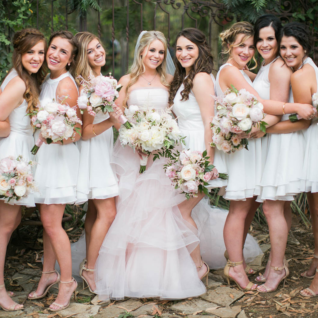 White Short Chiffon Bridesmaid Dress, Knee-Length Bridesmaid