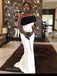 Charming Off Shoulder Black and White Mermaid Applique Bridesmaid Dress, FC6624