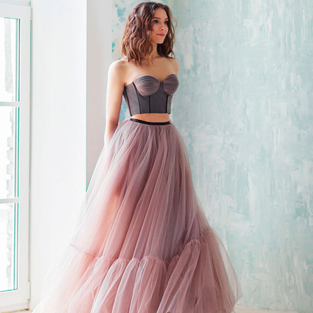 Two Pieces Sweet Heart Prom Dresses, Tulle Backless Prom Dresses, Prom Dresses Online, KX663