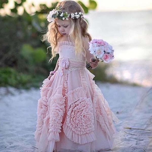 Chiffon Dress Peach Flower Girl Dresses Uk Floral One Shoulder