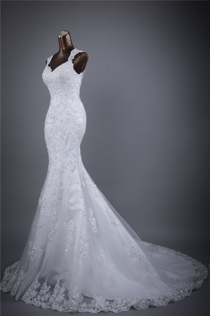 Long Wedding Dress, Lace Wedding Dress, Sleeveless Wedding Dress, Mermaid Bridal Dress, Sequin Wedding Dress, Applique Wedding Dress, Sexy Dress, LB0700