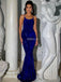 Royal Blue Mermaid Sequin Backless Spaghetti Straps Prom Dresses, FC7021