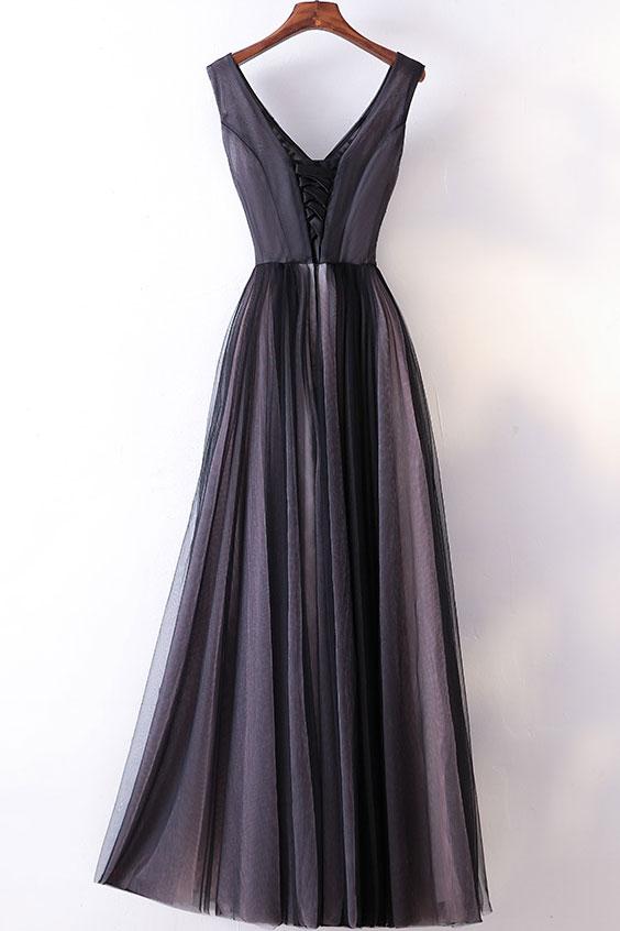 V-Neck Prom Dress, Tulle A-Line Prom Dress, Applique Prom Dress, LB0713