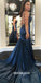 Sheath Sexy Slit Backless Elastic Satin Beaded Prom Dresses, FC736