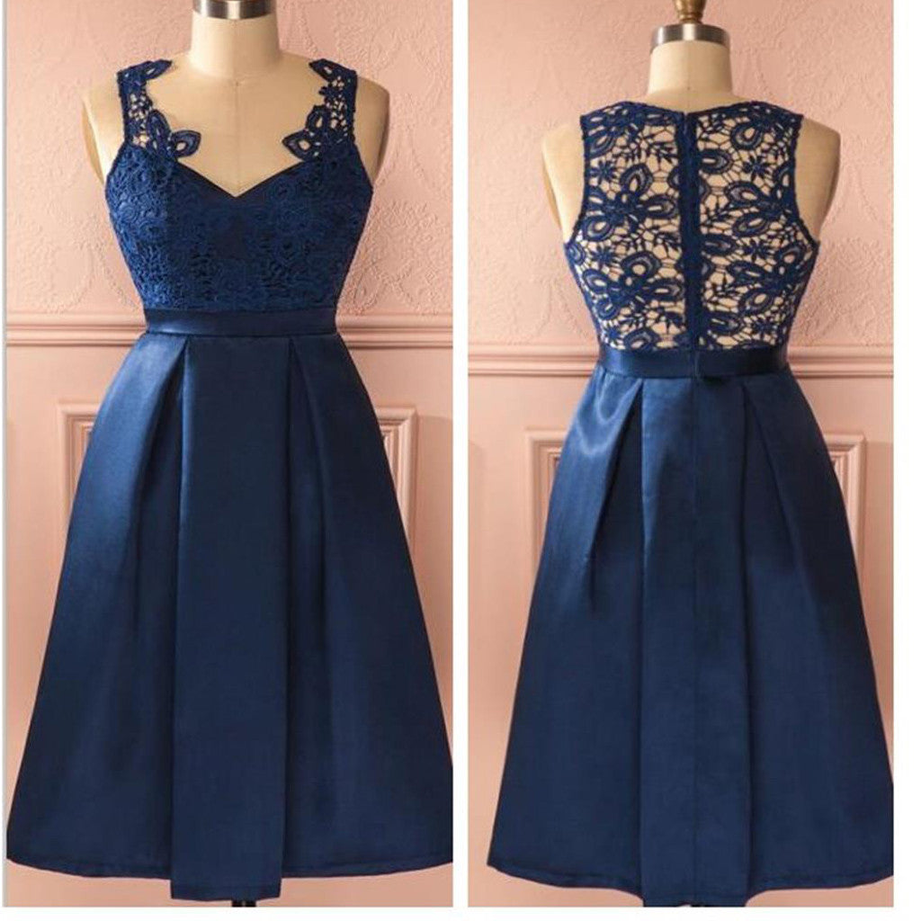 Blue vintage lace simple unique style homecoming prom dress,BD0073