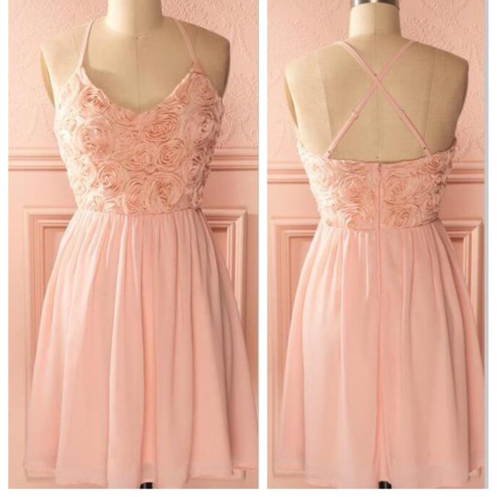 2016 peach pink spaghetti strap simple mini freshman homecoming prom bridesmaid dress,BD0074
