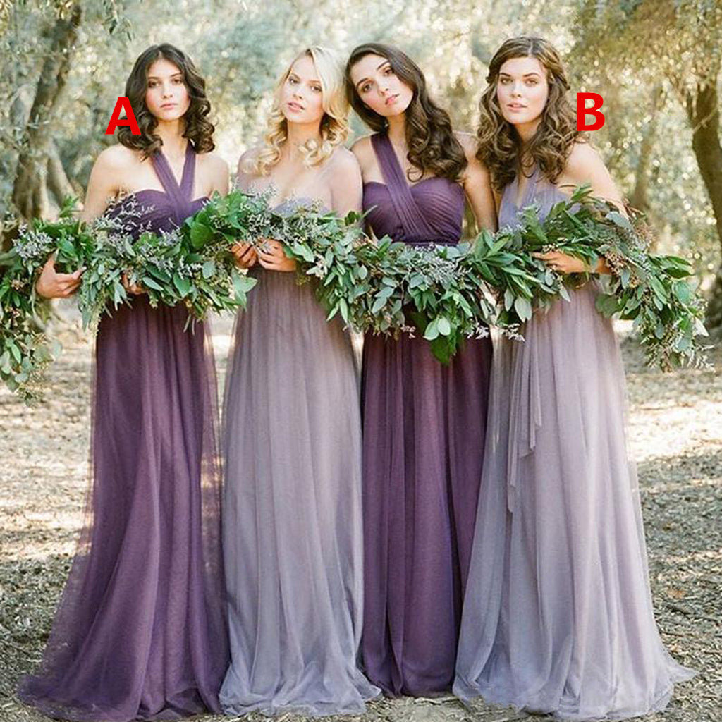 Purple Tulle Convertiable Mismatched Long Wedding Party Dresses Cheap  Charming Bridesmaid Dresses, WG34