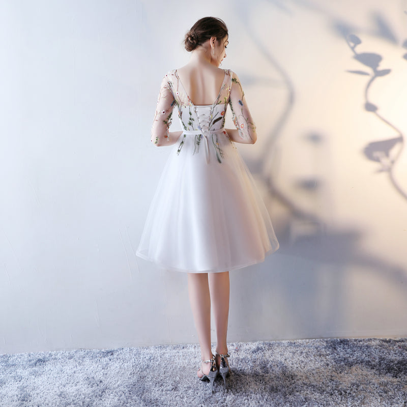 Short Homecoming Dress, Half Sleeve Homecoming Dress, Applique Homecom Dresses Short Homecoming Dress, Half Sleeve Homecoming Dress, Applique Homecom Dresses