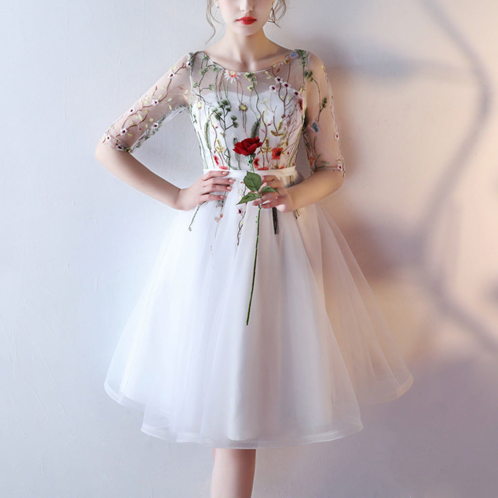 Short Homecoming Dress, Half Sleeve Homecoming Dress, Applique Homecom Dresses Short Homecoming Dress, Half Sleeve Homecoming Dress, Applique Homecom Dresses