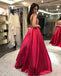Simple Satin A-Line Prom Dresses, Beaded Backless Floor-Length Prom Dresses, KX770