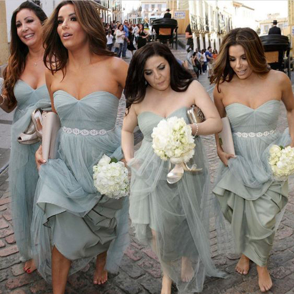 Unique Elegant Sweet Heart Tulle Pretty Women Sleeveless aFashion Inexpensive Long Bridesmaid Dresses, WG77
