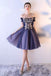 Tulle Off Shoulder Homecoming Dress, Applique Knee-Length Vintage Homecoming Dress, LB0783