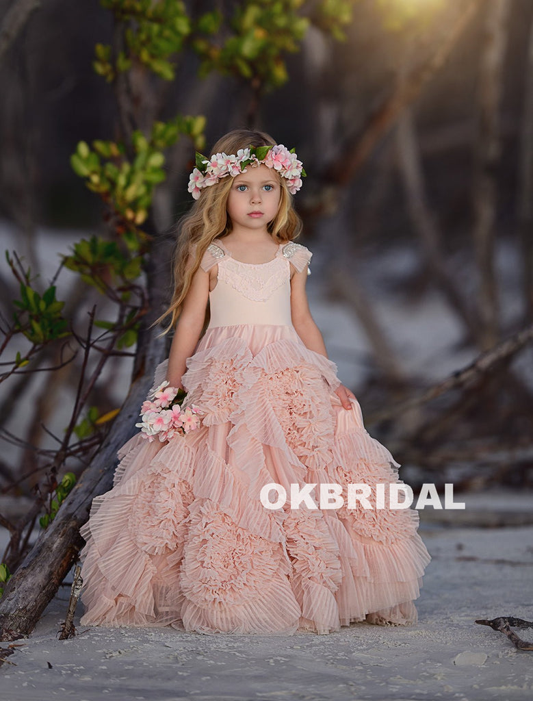 White Lace & Pink Tulle Lovely Flower Girl Dresses - Promfy