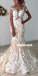 Honest Tulle Mermaid Wedding Dress, Applique Backless Cap Sleeve Wedding Dress, LB0804