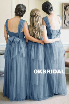 Cheap Tulle Convertible Bridesmaid Dress, Long Backless Bridesmaid Dress, KX813