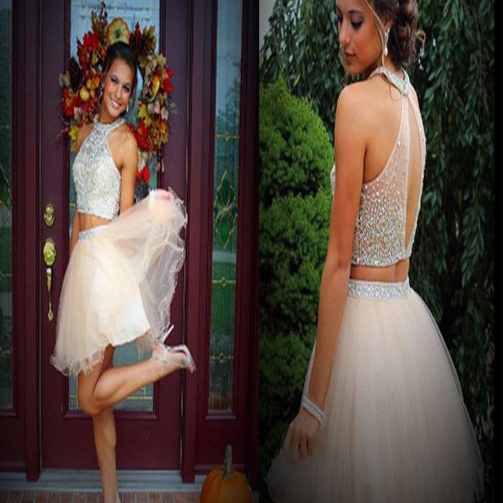New arrival two pieces open back sparkly freshman homecoming prom dress,BD0081