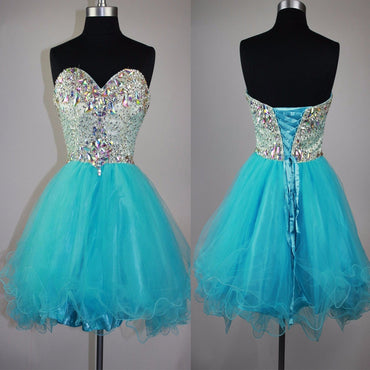 Strapless rhinestones sparkly mini mismatched open back freshman homecoming prom dress,BD0017