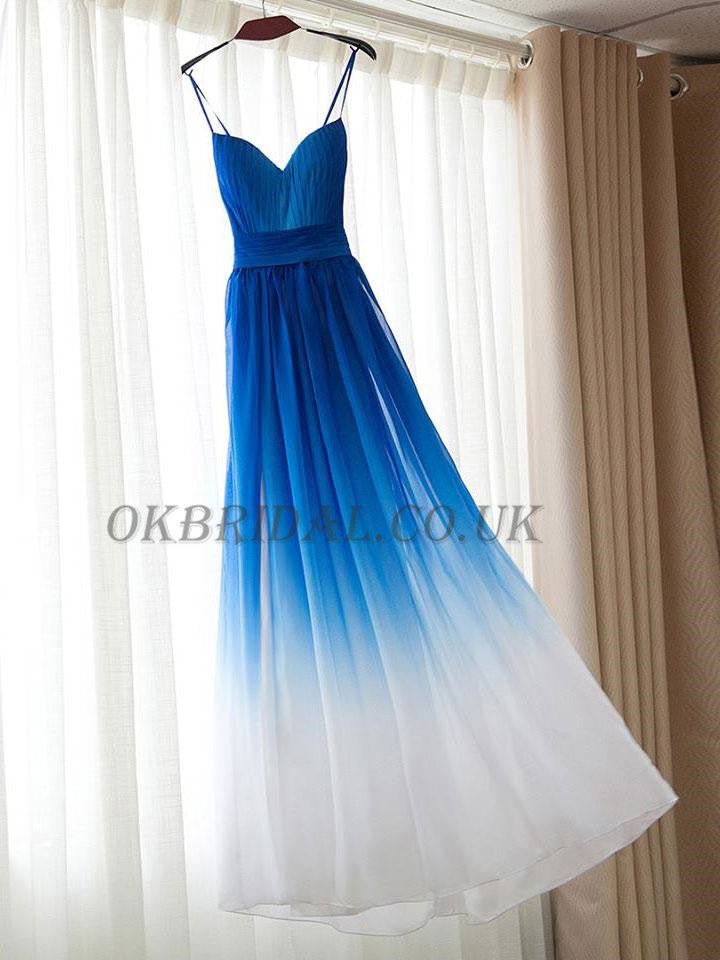 Spaghetti Straps Prom Dress, Gradient Prom Dress, Chiffon Prom Dress, Unique Prom Dress, Floor-Length Party Dresses, KX82