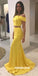Yellow Mermaid Cheap Prom Dresses, Off Shoulder Two Pieces Prom Dresses, KX839