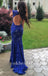 Mermaid Prom Dress, Blue Lace Prom Dress, Beading Prom Dress, Open-Back Prom Dress, LB0884
