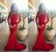 Long Sleeve Lace Mermaid Prom Dresses, Long sleeve Evening Party Dresses, Red Prom Dress, 2017 Prom Dress, Formal Prom Dress, 17008